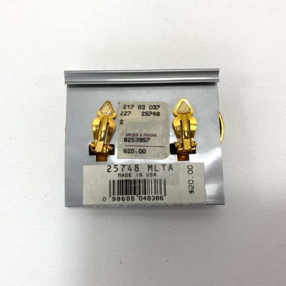 Vintage Liz Claiborne Gold Tone Harlequin Earrings Round Clip-Ons Designer 1.5" - Picture 9 of 9